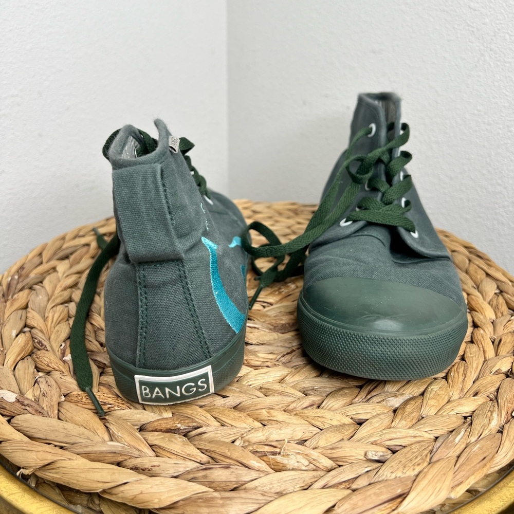 Bangs Shoes Prehistoric High Top Sneaker Vegan Footwear Green Blue Embroidered - Picture 6 of 9